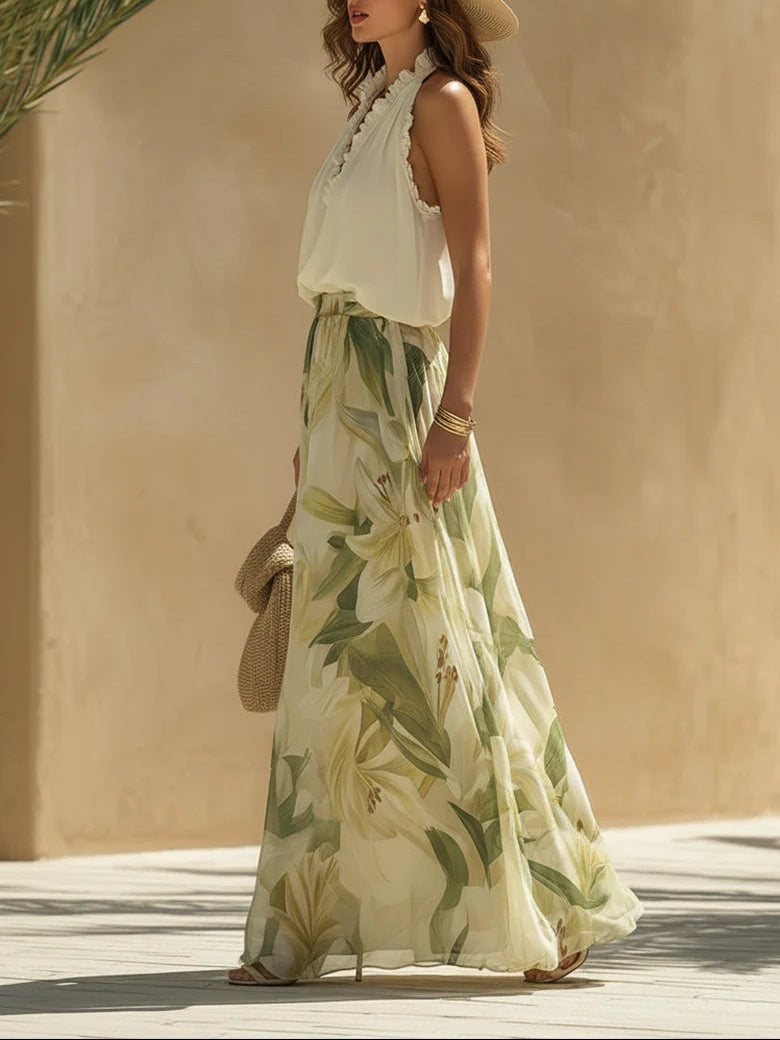 Women's chiffon blouse Alessandra sleeveless, with Lily print