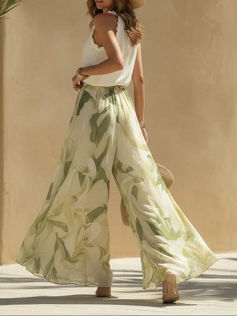 Women's chiffon blouse Alessandra sleeveless, with Lily print