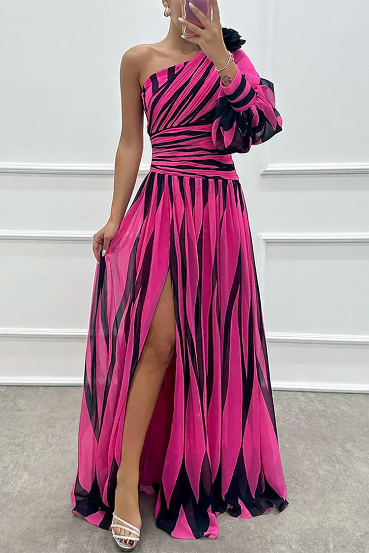 Hazel™ | Elegantné pruhované Maxi šaty na jedno rameno