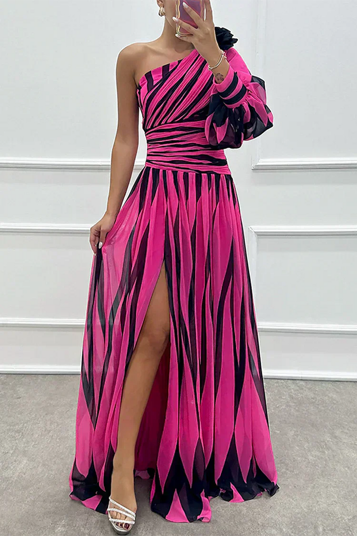 Hazel™ | Elegantné pruhované Maxi šaty na jedno rameno
