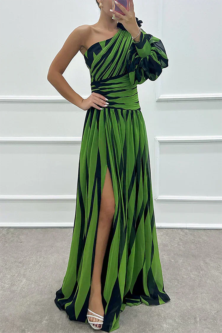 Hazel™ | Elegantné pruhované Maxi šaty na jedno rameno