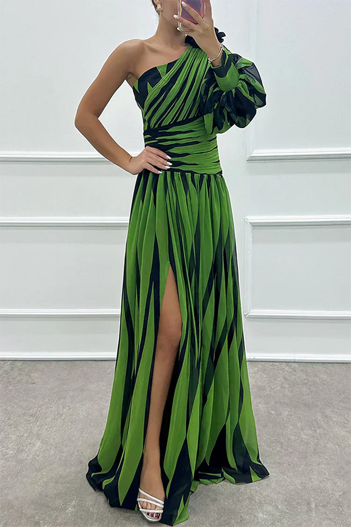 Hazel™ | Elegantné pruhované Maxi šaty na jedno rameno