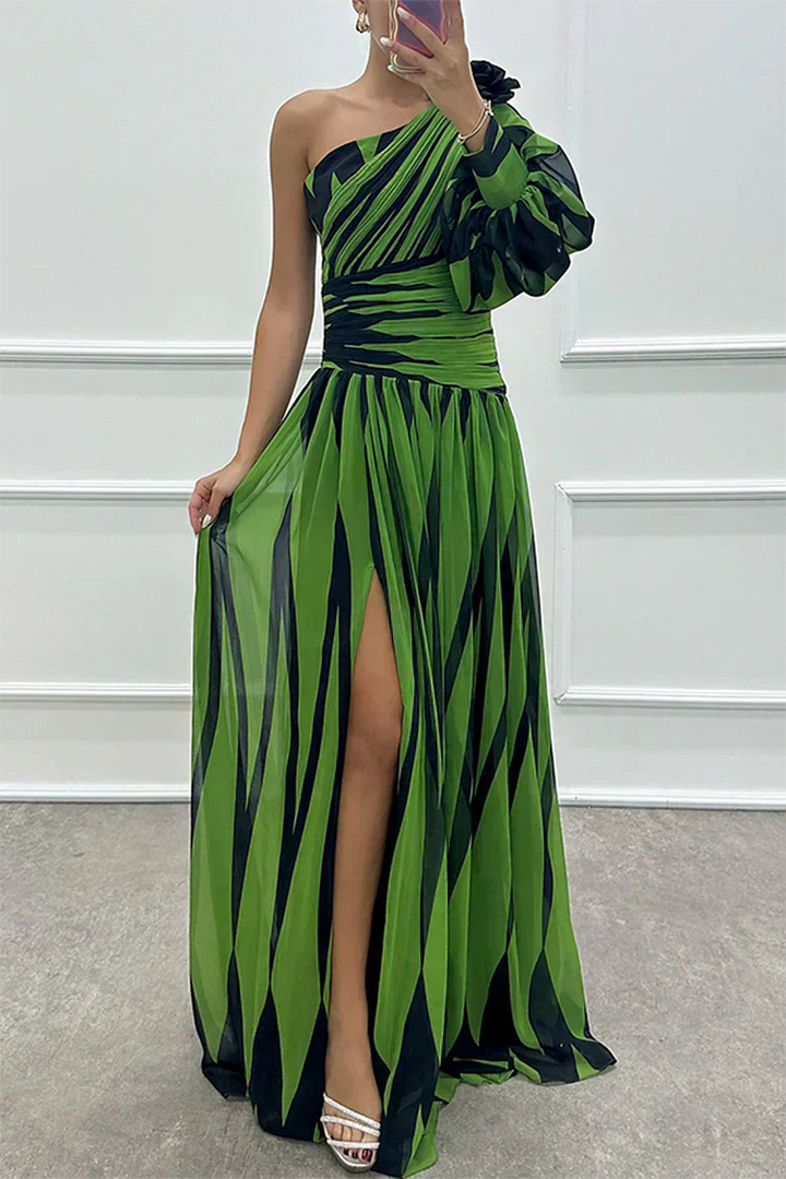 Hazel™ | Elegantné pruhované Maxi šaty na jedno rameno