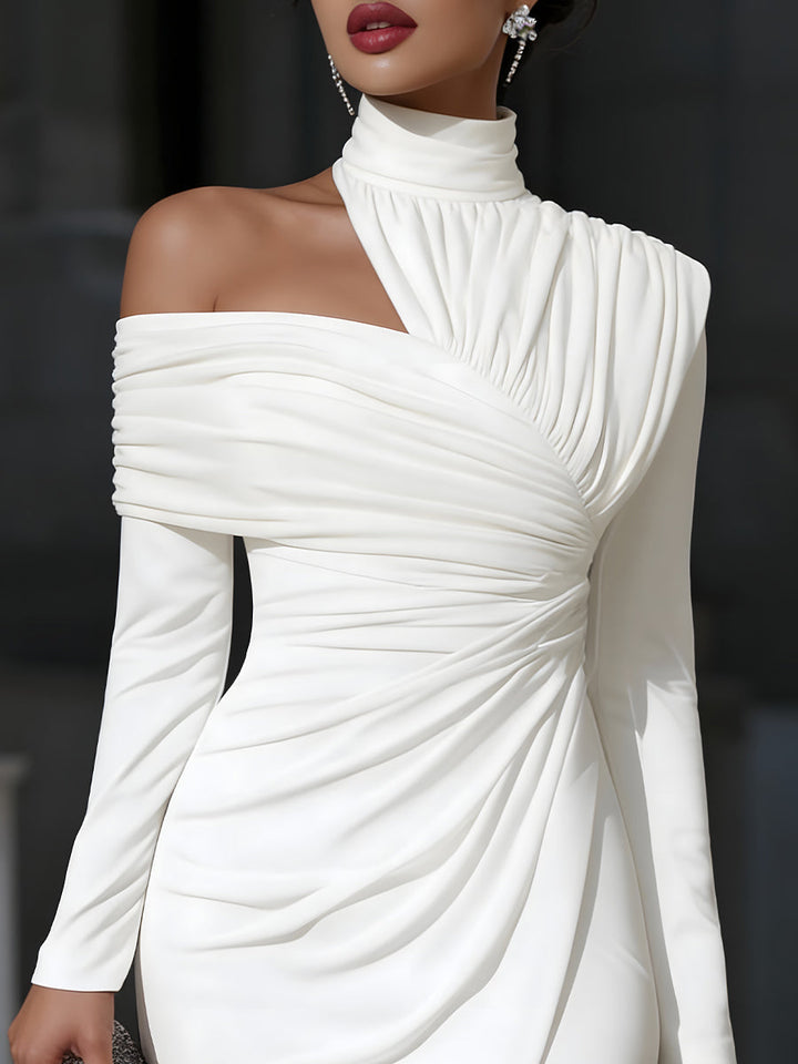 Asymmetric one-shoulder high-neck evening dress