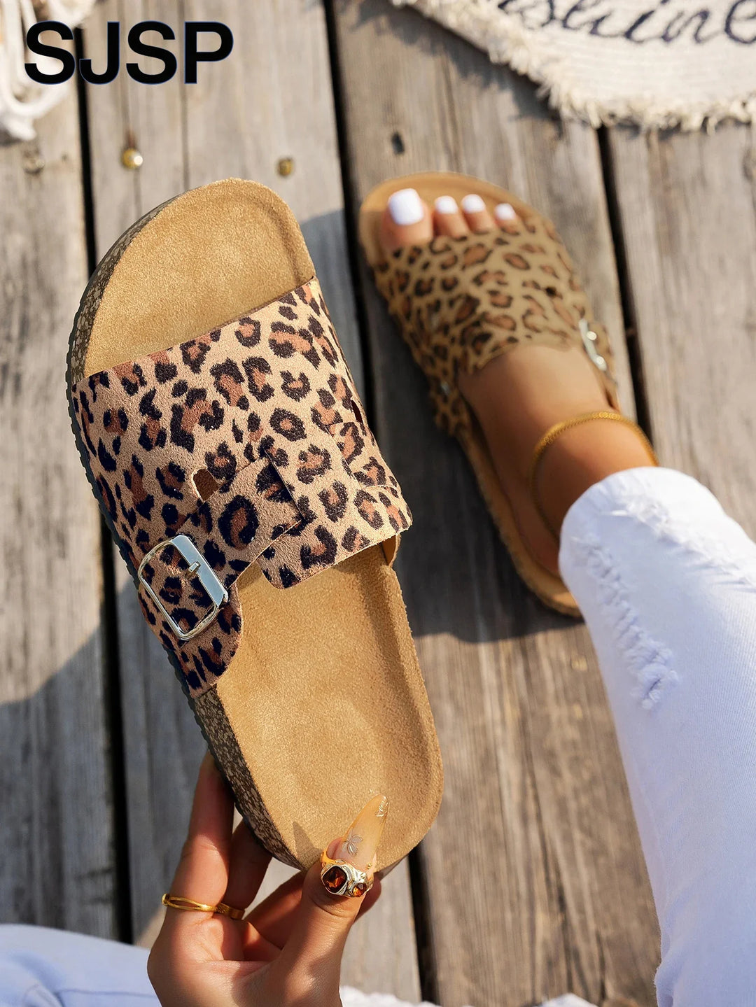 Lola — Leopardie sandále s korkovou puedežkou