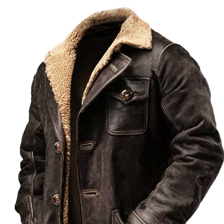 Men's Vintage Suede Jacket Simon Dark Brown with Faux Fur