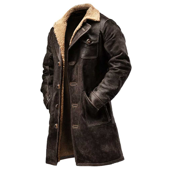 Men's Vintage Suede Jacket Simon Dark Brown with Faux Fur