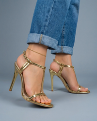 Vivienne | Zlaté metalické T-páskové stiletto podpätky